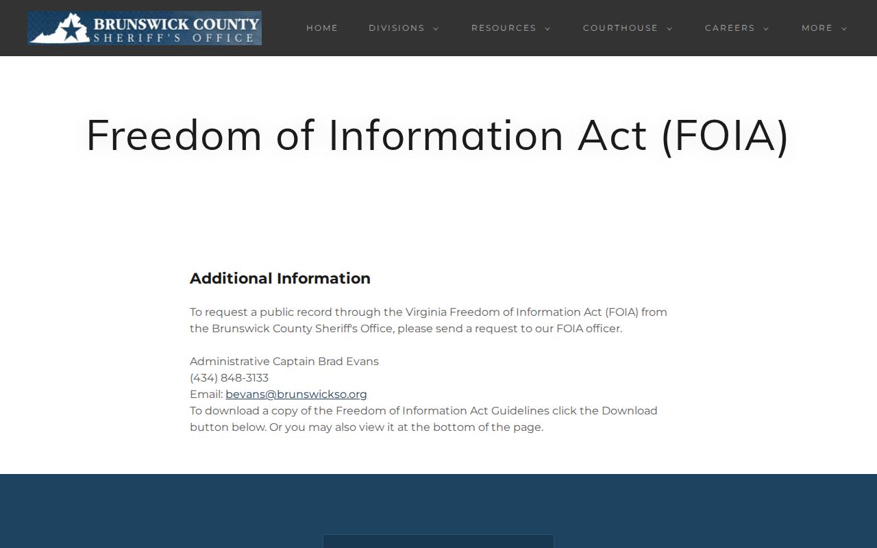 Alberta criminal records fallback through the Brunswick Sheriff FOIA request page