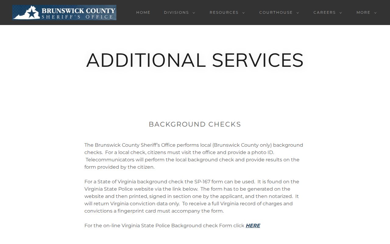 Brunswick County arrest history sheriff fingerprint and local check services