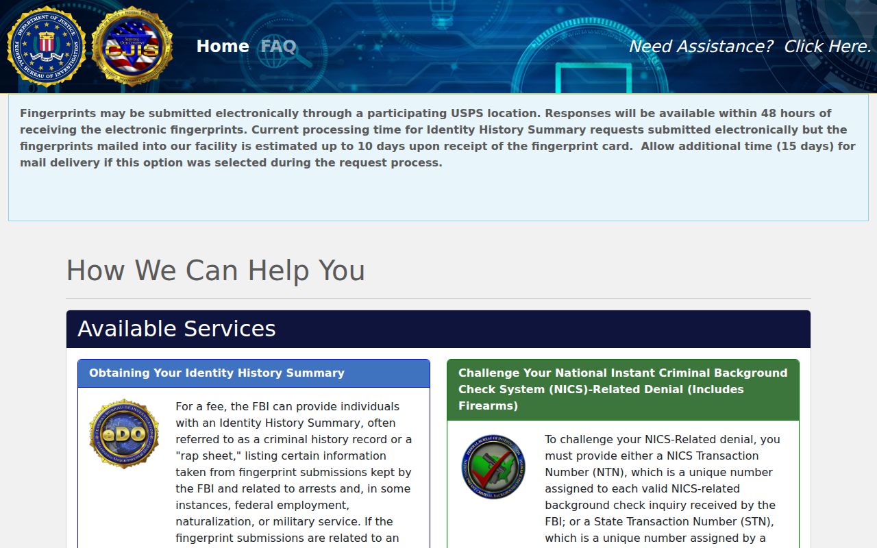 Brunswick County criminal history FBI fingerprint identity portal