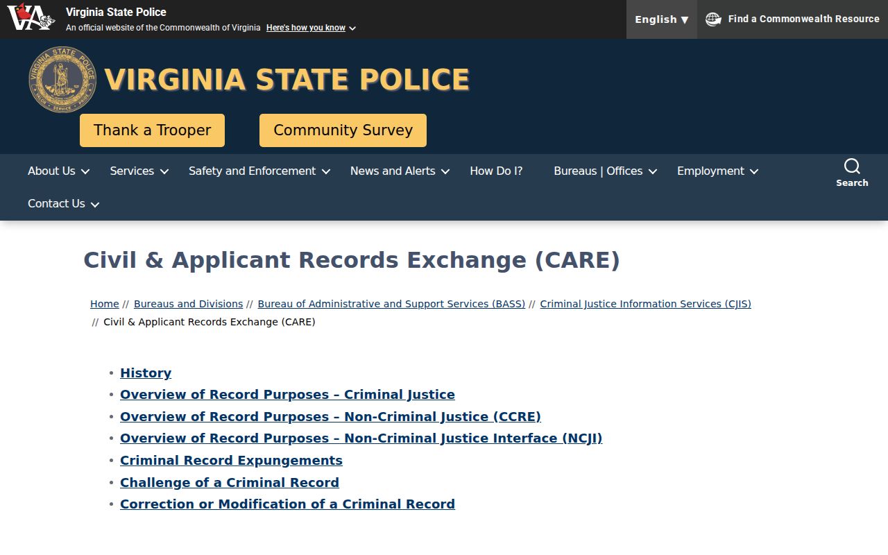 Brunswick County criminal history CCRE correction and challenge information