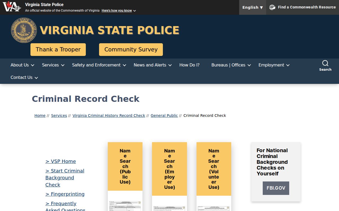 Brunswick County criminal history Virginia SP-167 record check