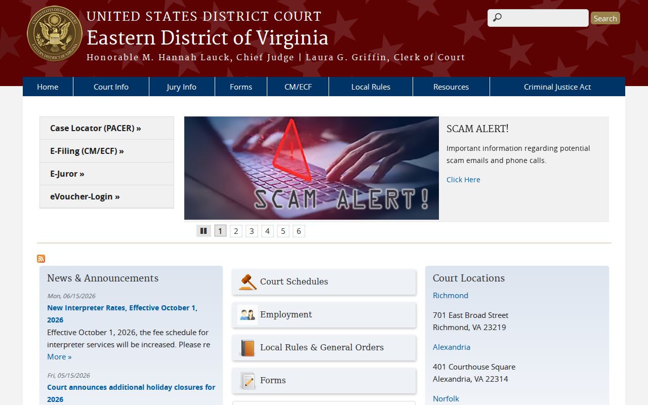 Lawrenceville criminal records federal court source for the Eastern District of Virginia